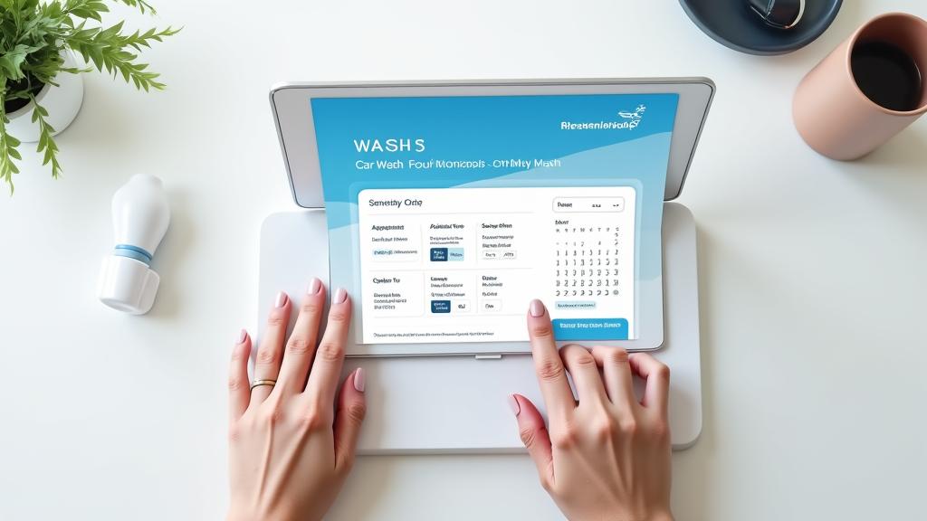 Käyttäjä varaa autopesua tabletilla helpon käyttöliittymän kautta